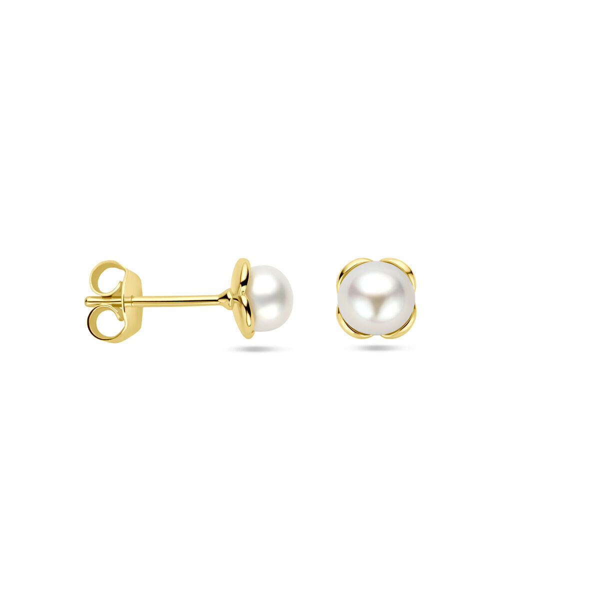 pendientes de botón flor perla 14K oro amarillo