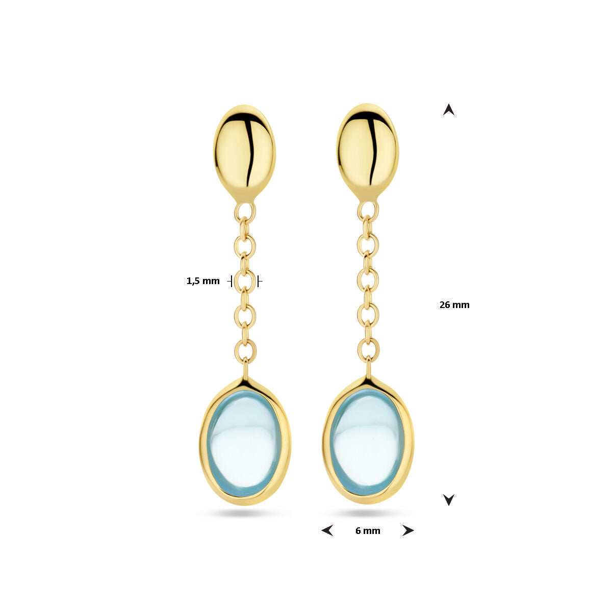 pendientes topacio azul 26 mm 14K oro amarillo