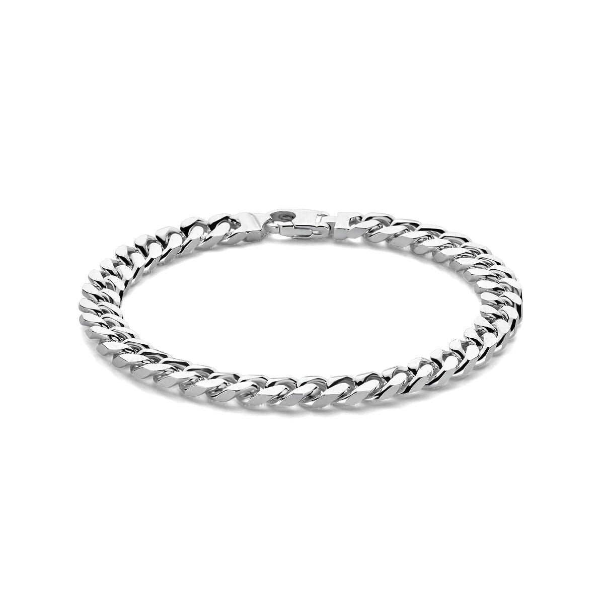 Pulsera de hombre de plata gourmette de 7,0 mm con eslabones brillantes.