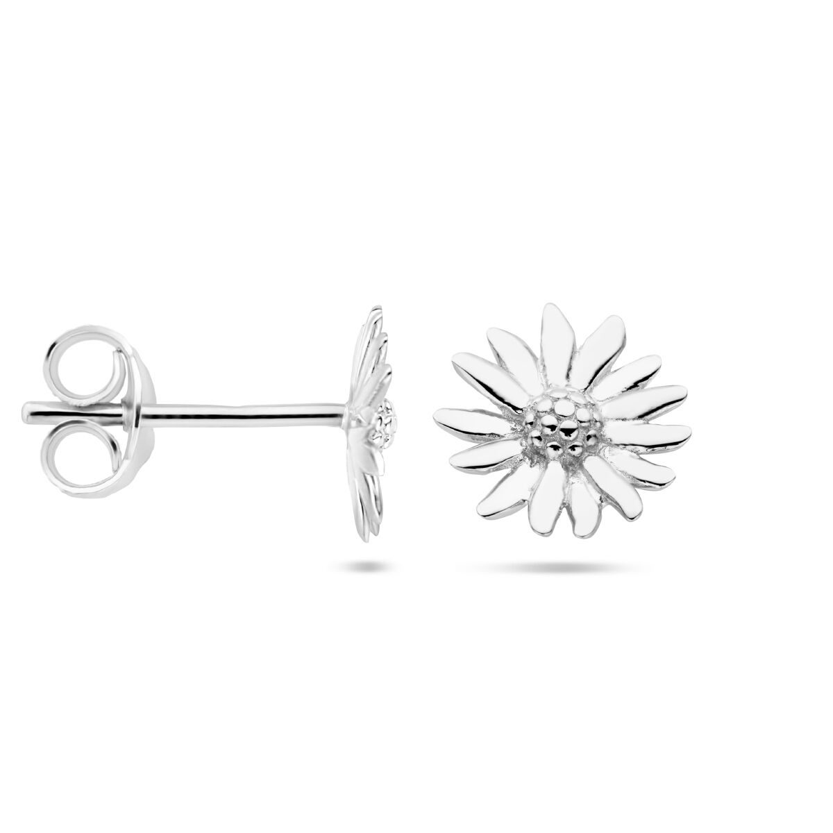 pendientes de botón margarita plata rodiada