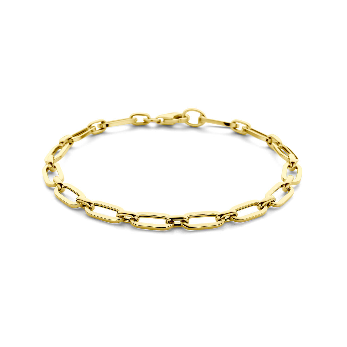 Pulsera de eslabones tipo paperclip de 5,0 mm en oro amarillo de 14 quilates, 19 cm.