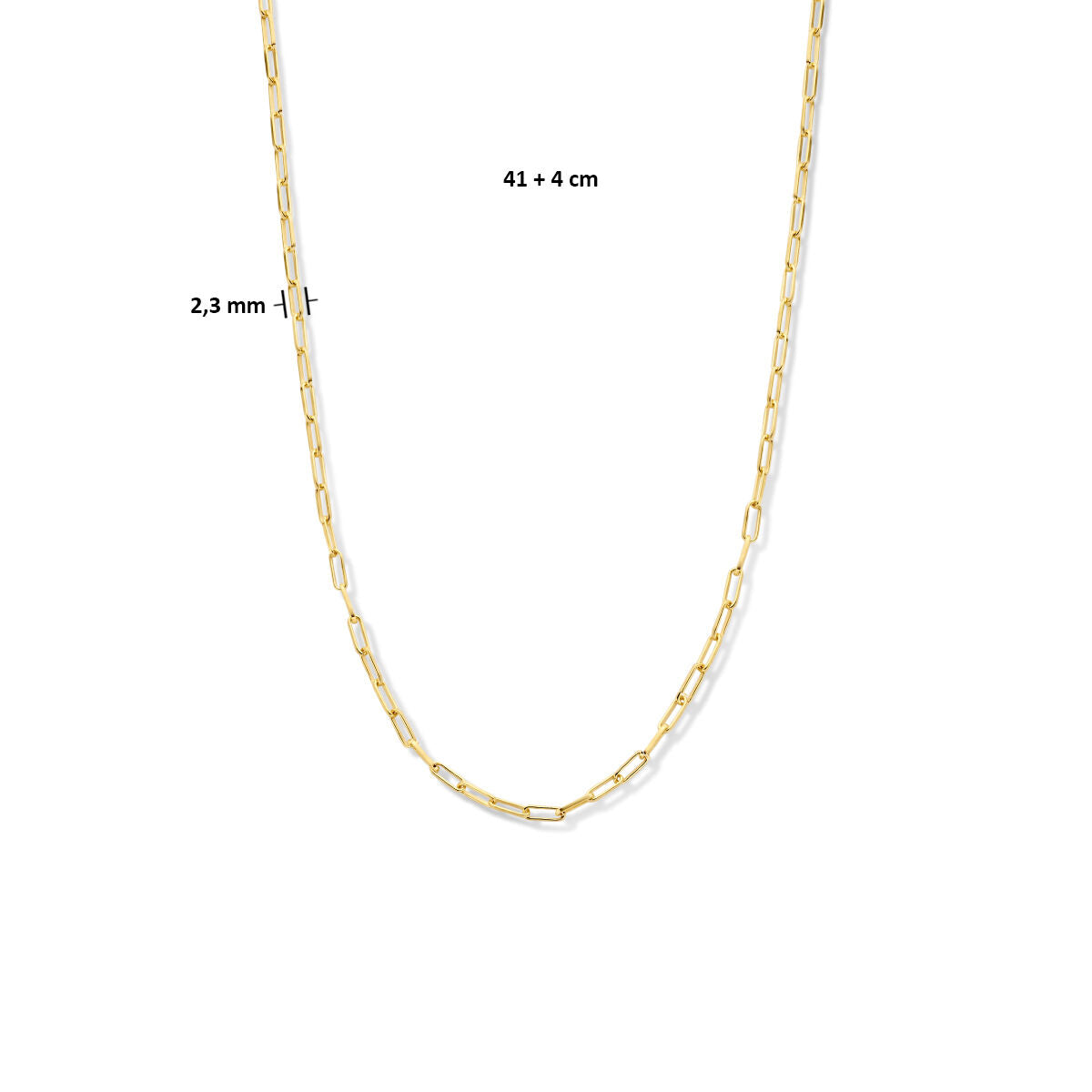 collar paperclip tubo cuadrado 2,3 mm 41 + 4 cm 3 micrones plata chapado en oro amarillo