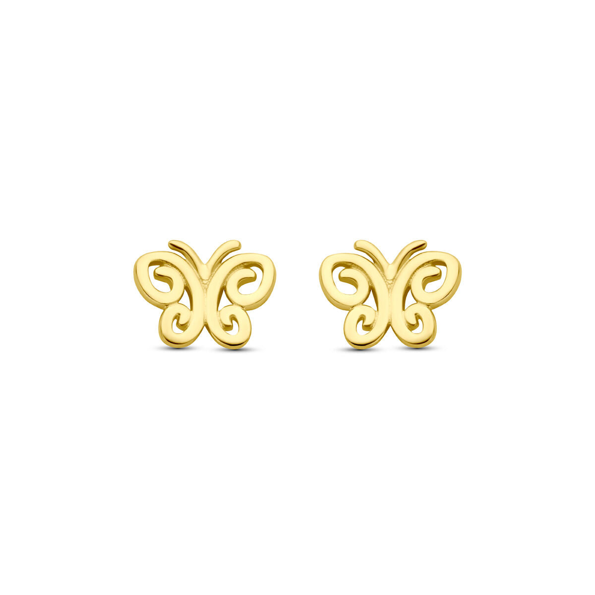 Pendientes de mariposa en oro amarillo de 14K, con un tamaño de 5,5 mm.