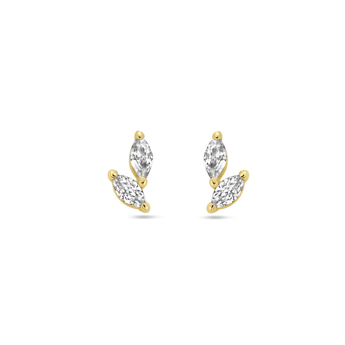 Pendientes de zircón con baño de plata de 1 micrón en color amarillo, con forma de hojas.