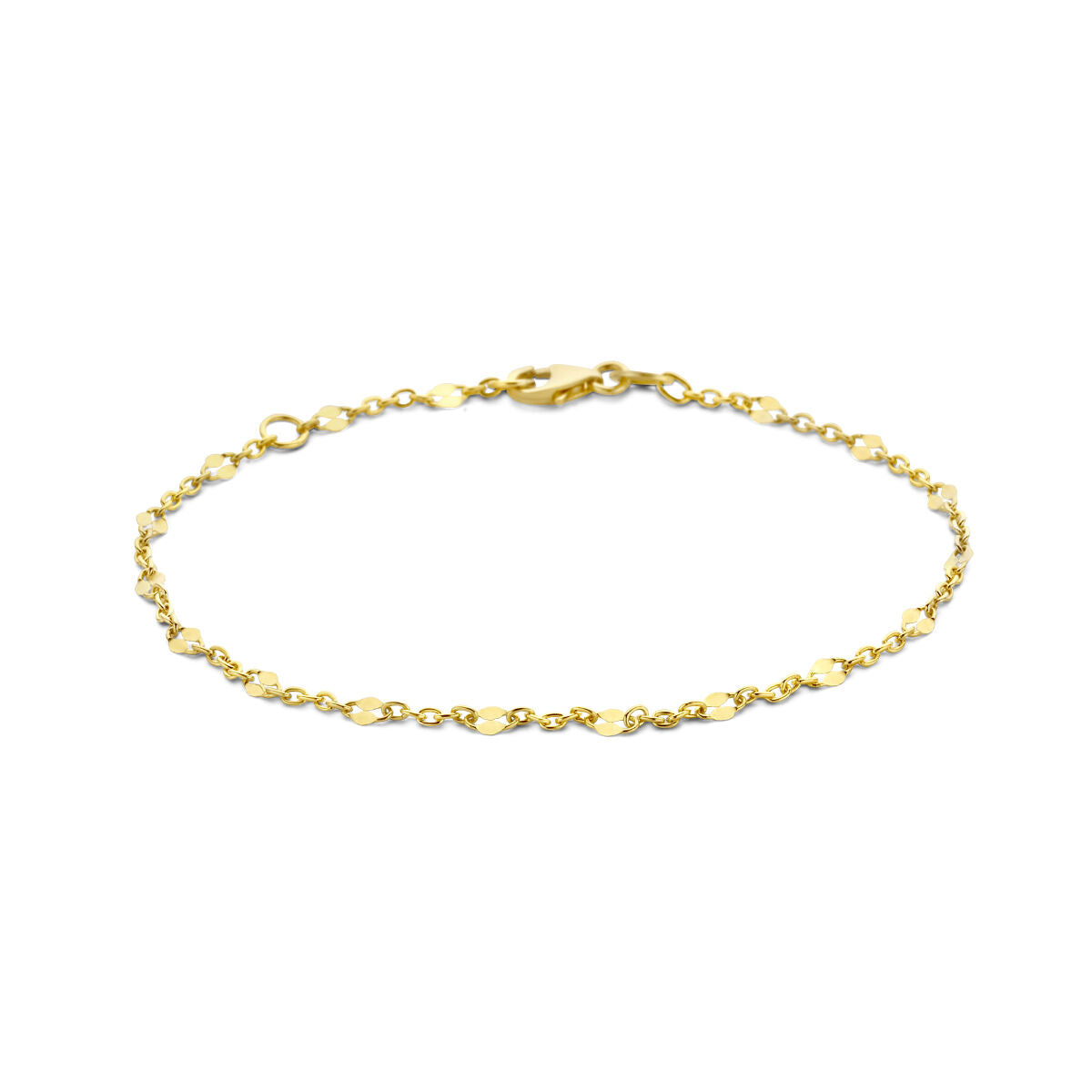Pulsera de ancla en oro amarillo de 14K, con eslabones ovalados y un tamaño ajustable de 16 a 18 cm.