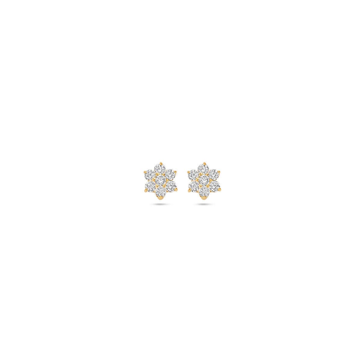 Pendientes de roseta en oro amarillo de 14 quilates con detalles brillantes.