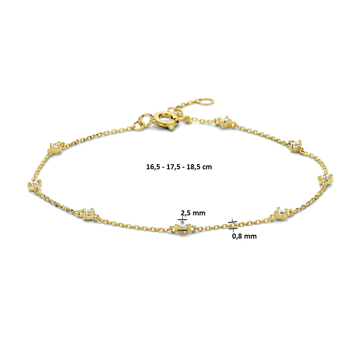 pulsera de zirconia 16,5 - 17,5 - 18,5 cm 14K oro amarillo