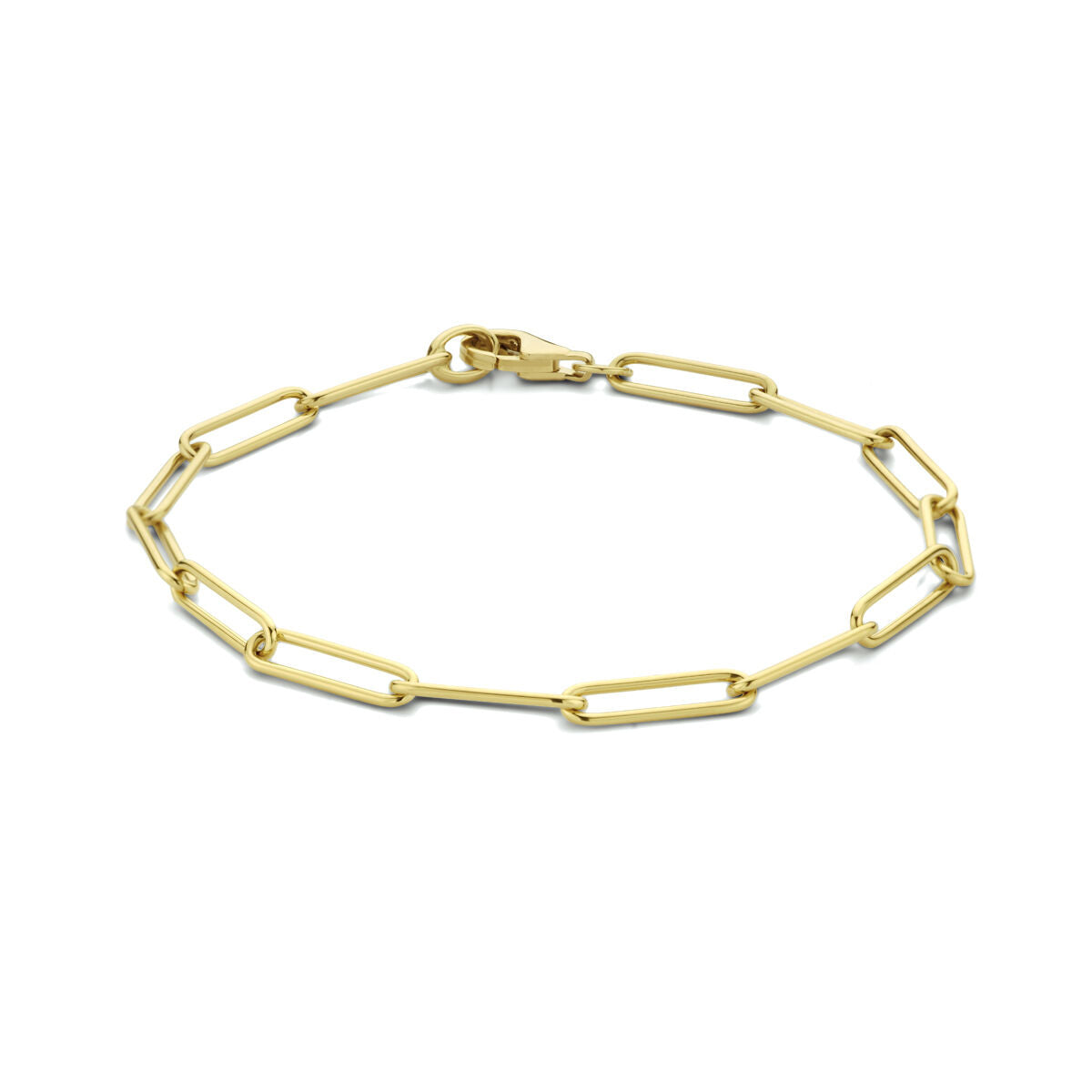 Pulsera de eslabones de papel redonda, maciza, de 3,9 mm de ancho y 19 cm de longitud, en oro amarillo de 14K.