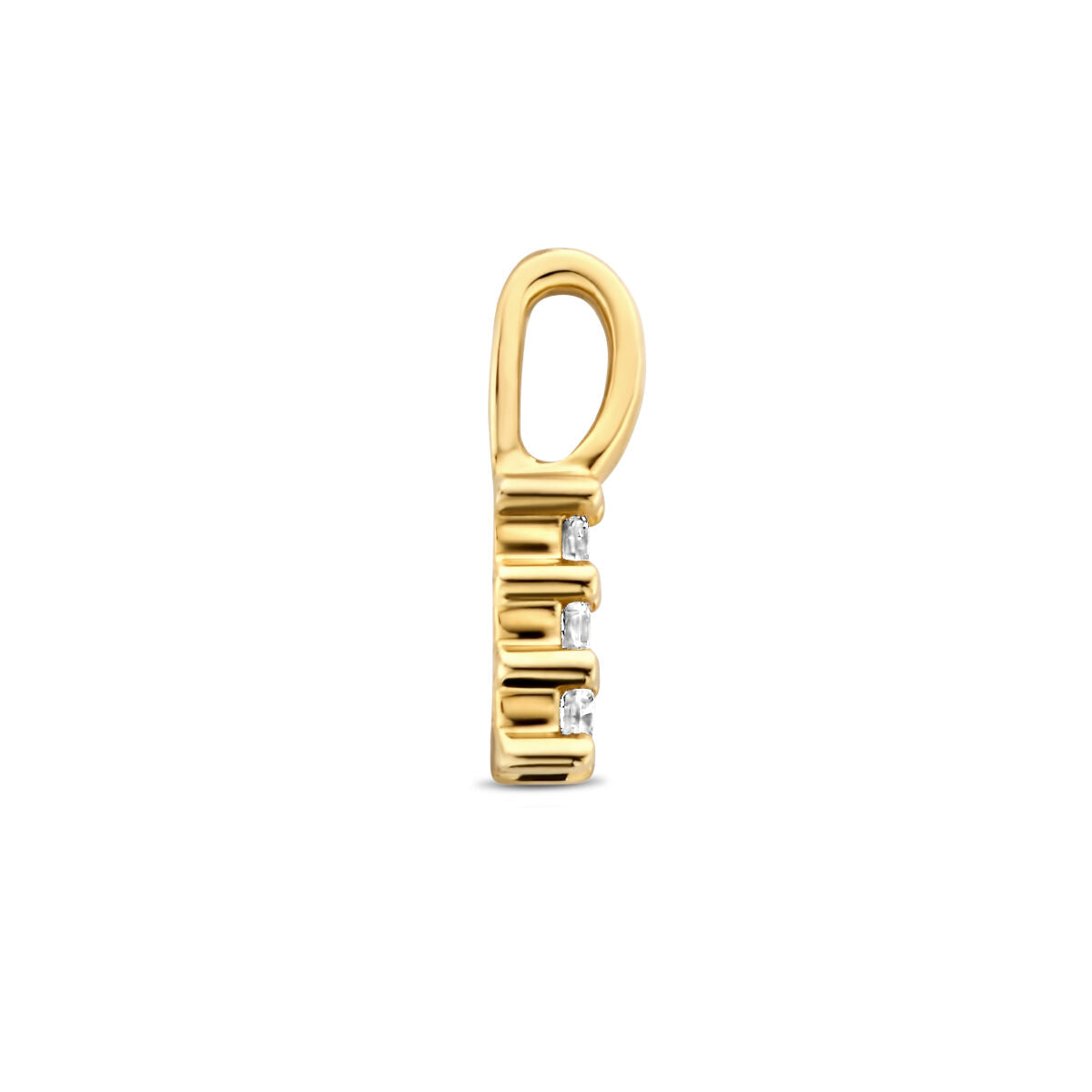 Colgante de oro amarillo de 14K con tres diamantes de 0.05 ct en total.