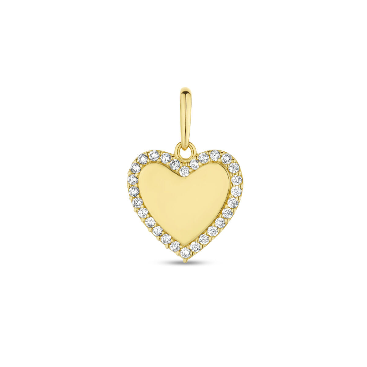 Hanger in de vorm van een hart van 14K geelgoud, omringd door zirkonia-steentjes.