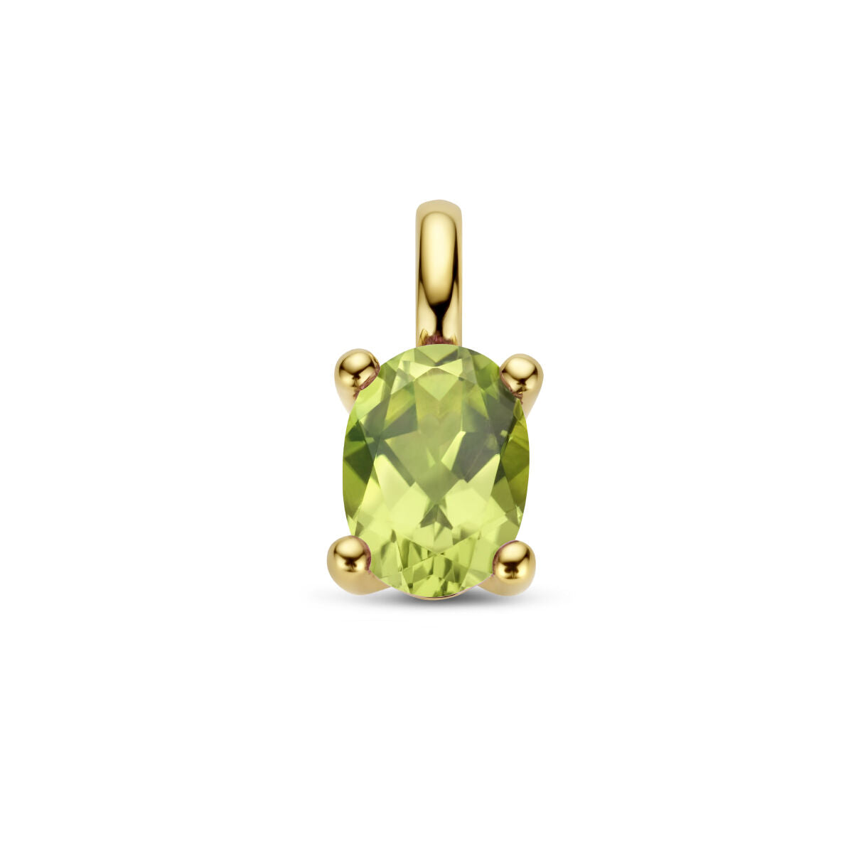 Colgante de peridoto ovalado en oro amarillo de 14 quilates.