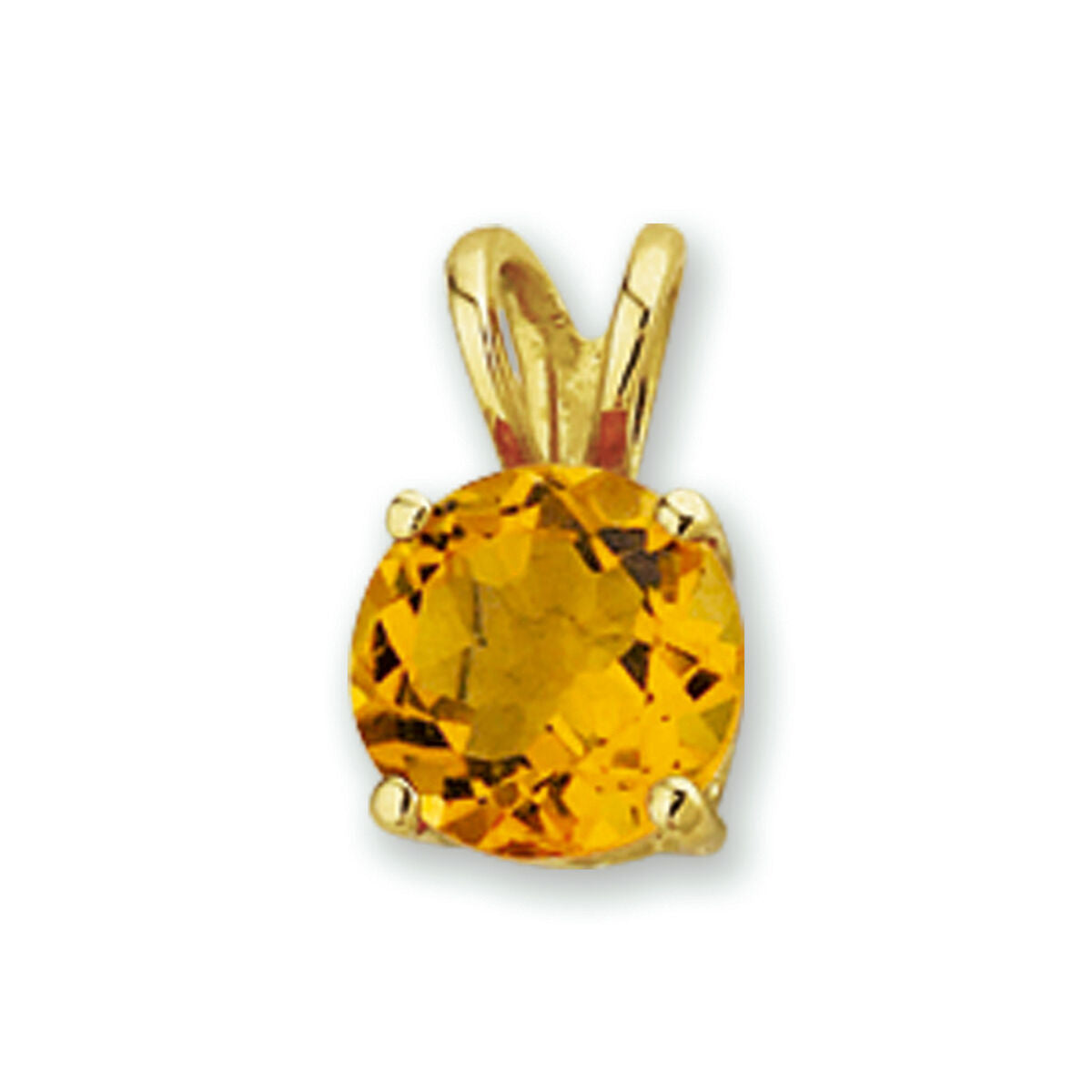 Colgante de citrino en oro amarillo de 14 quilates con un diseño redondo y brillante.