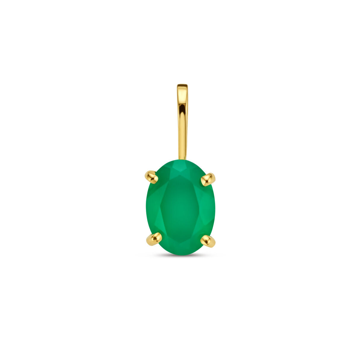 Colgante de ágata verde ovalada con montura de oro amarillo de 14 quilates.