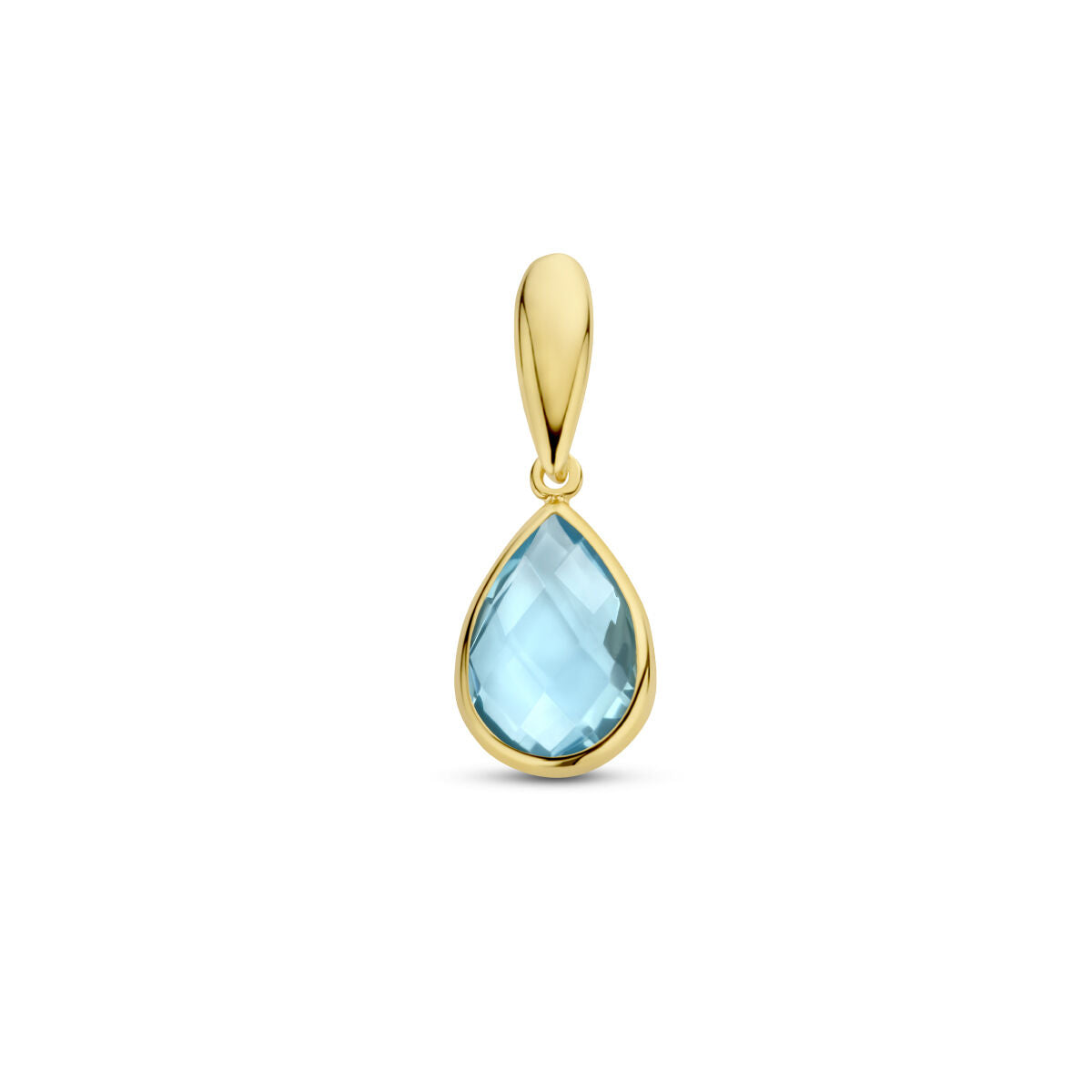 Colgante de topacio azul en forma de gota, montado en oro amarillo de 14 quilates.
