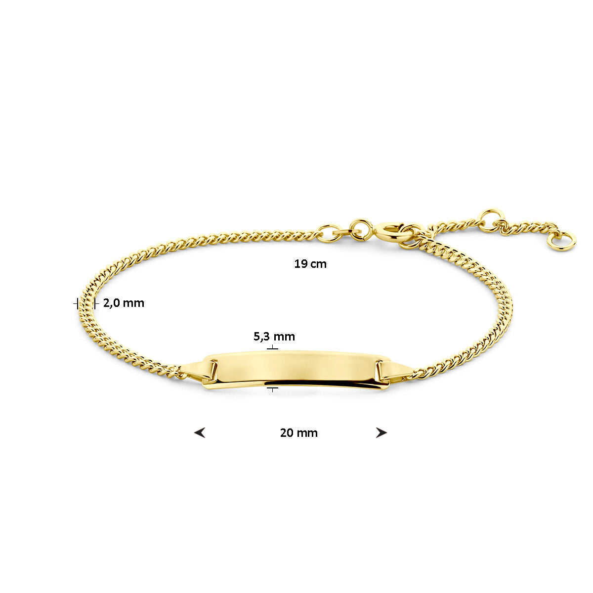 pulsera gourmette grabada 5,0 mm 16 - 17,5 - 19 cm 14K oro amarillo