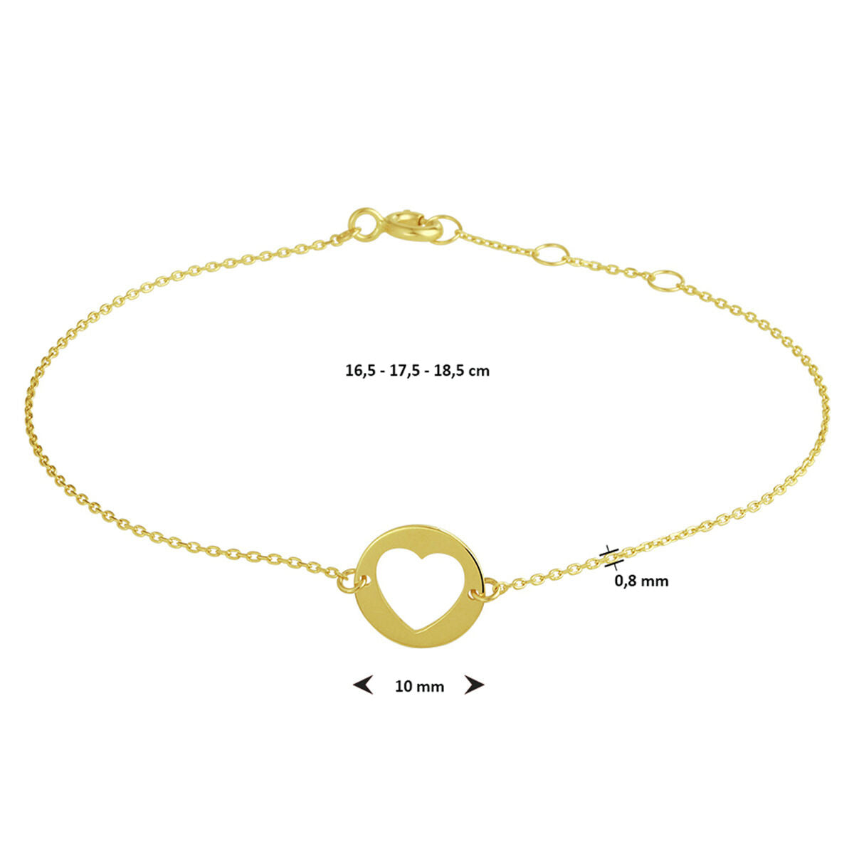 pulsera corazón 16,5 - 17,5 - 18,5 cm 14K oro amarillo