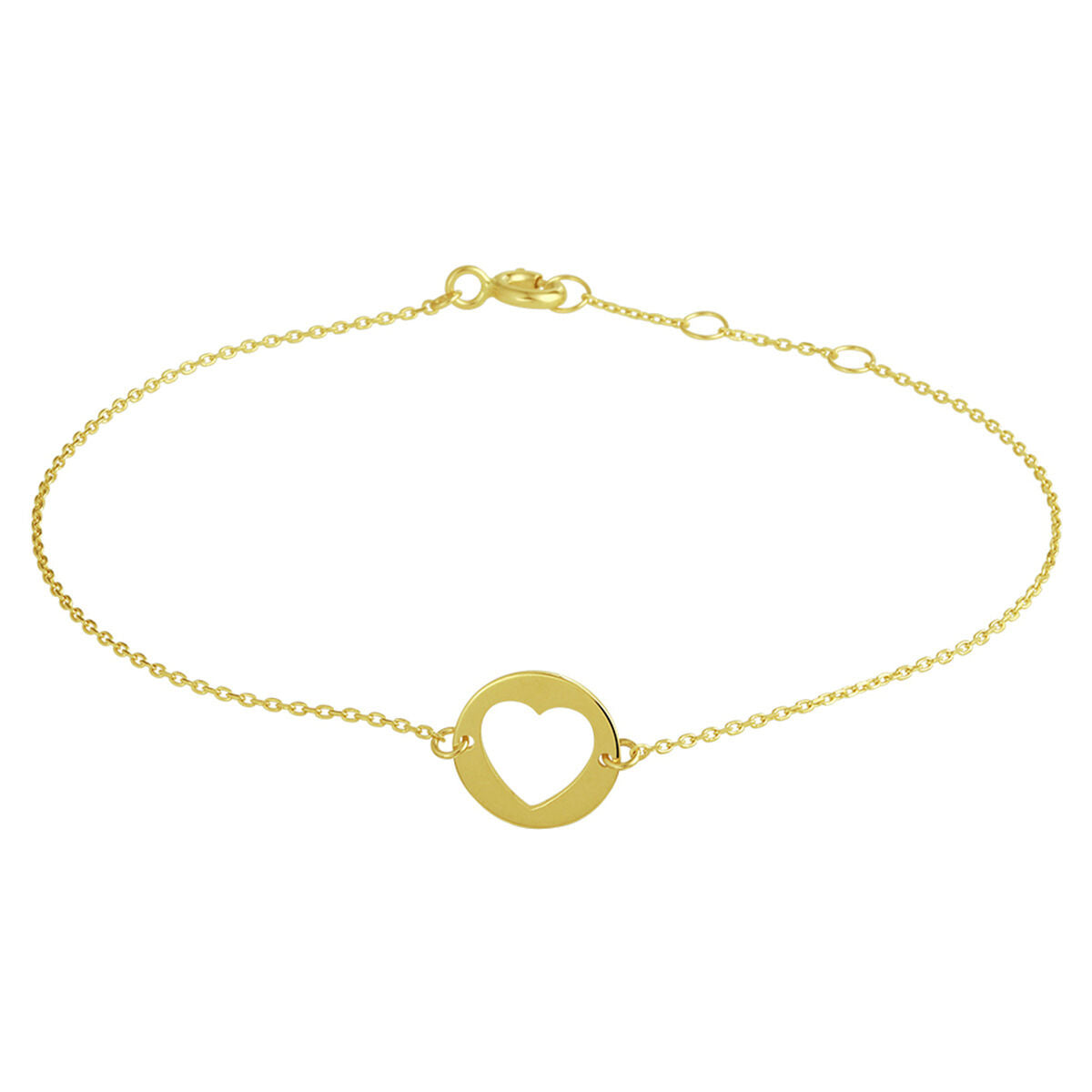 Pulsera de 14K en oro amarillo con un colgante en forma de corazón.