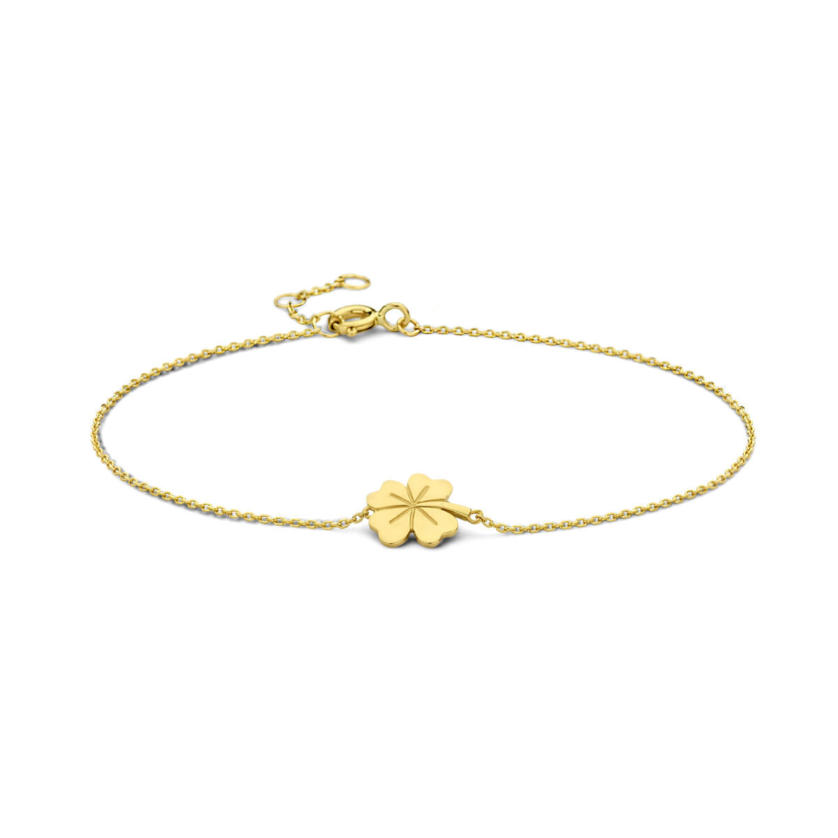 Pulsera de oro amarillo de 14K con un colgante en forma de trébol.