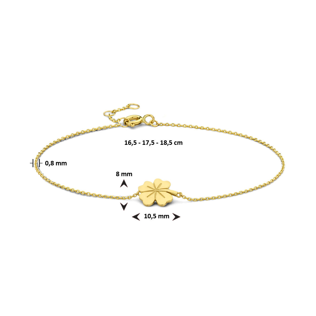 pulsera trébol 16,5 - 17,5 - 18,5 cm 14K oro amarillo