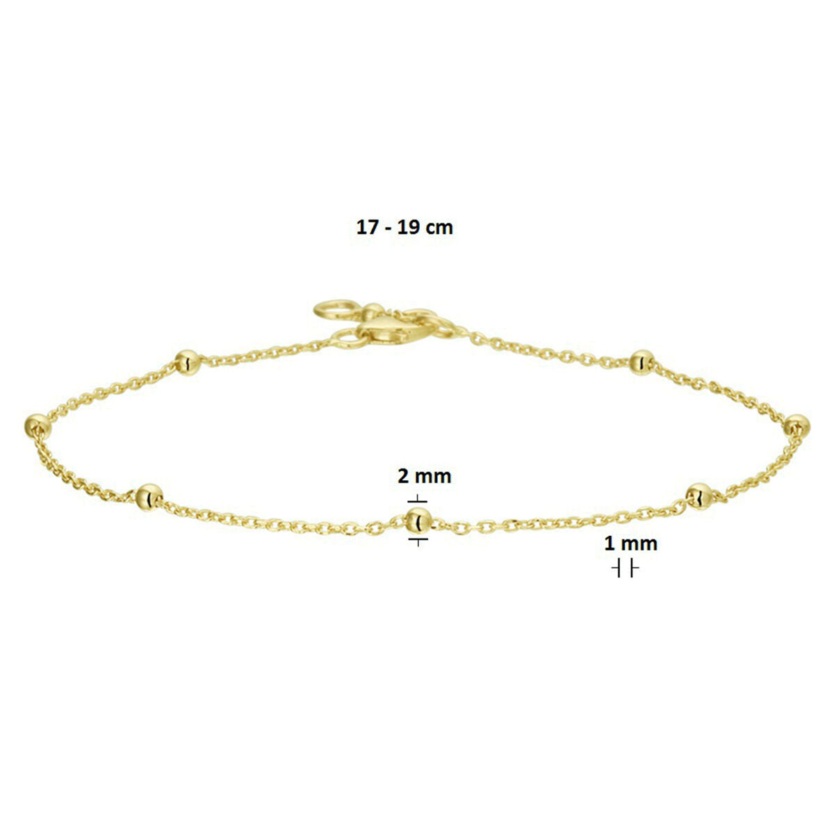 pulsera ancla bolitas 1,0 mm 17 - 19 cm 14K oro amarillo