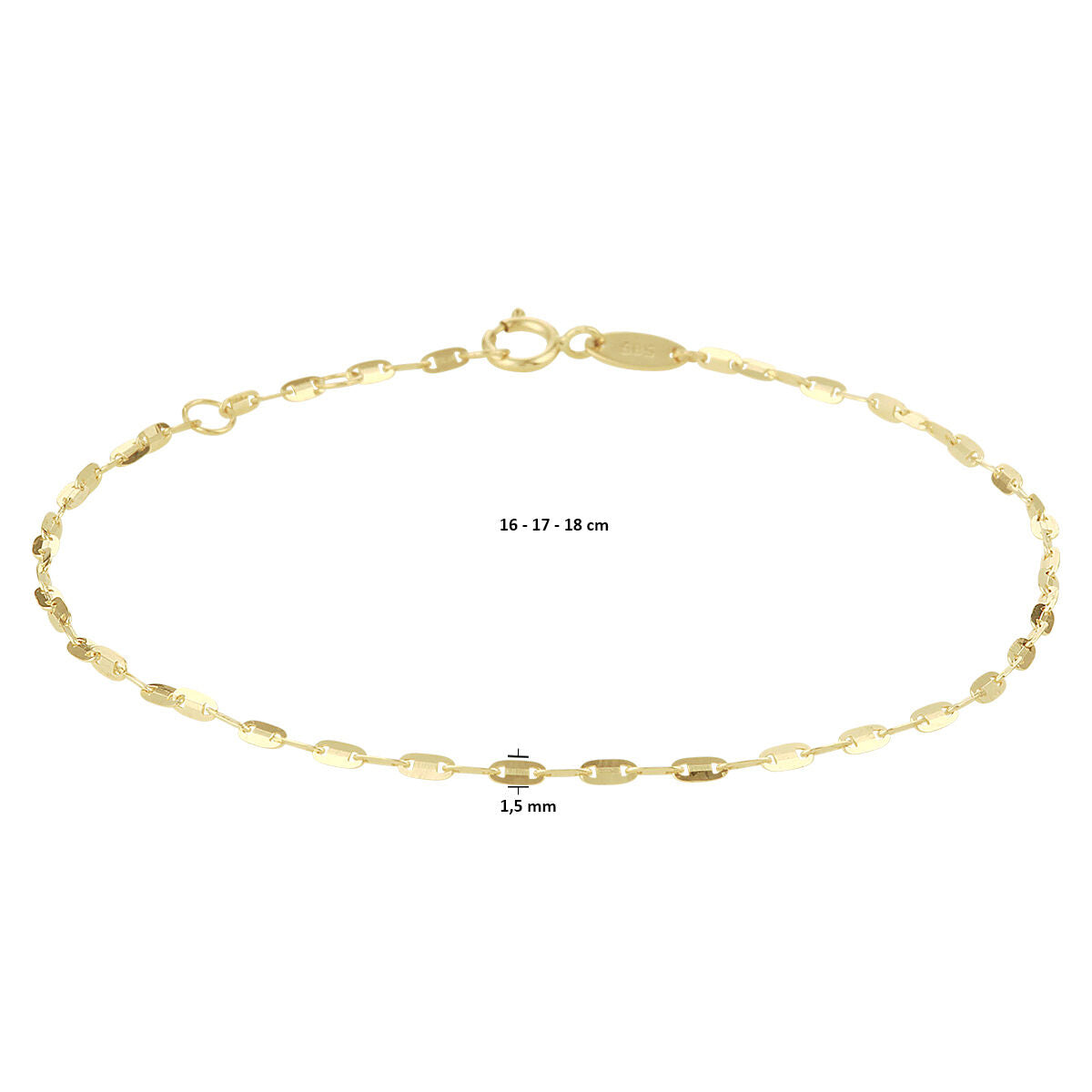 pulsera placas 1,5 mm 16 - 17 - 18 cm 14K oro amarillo