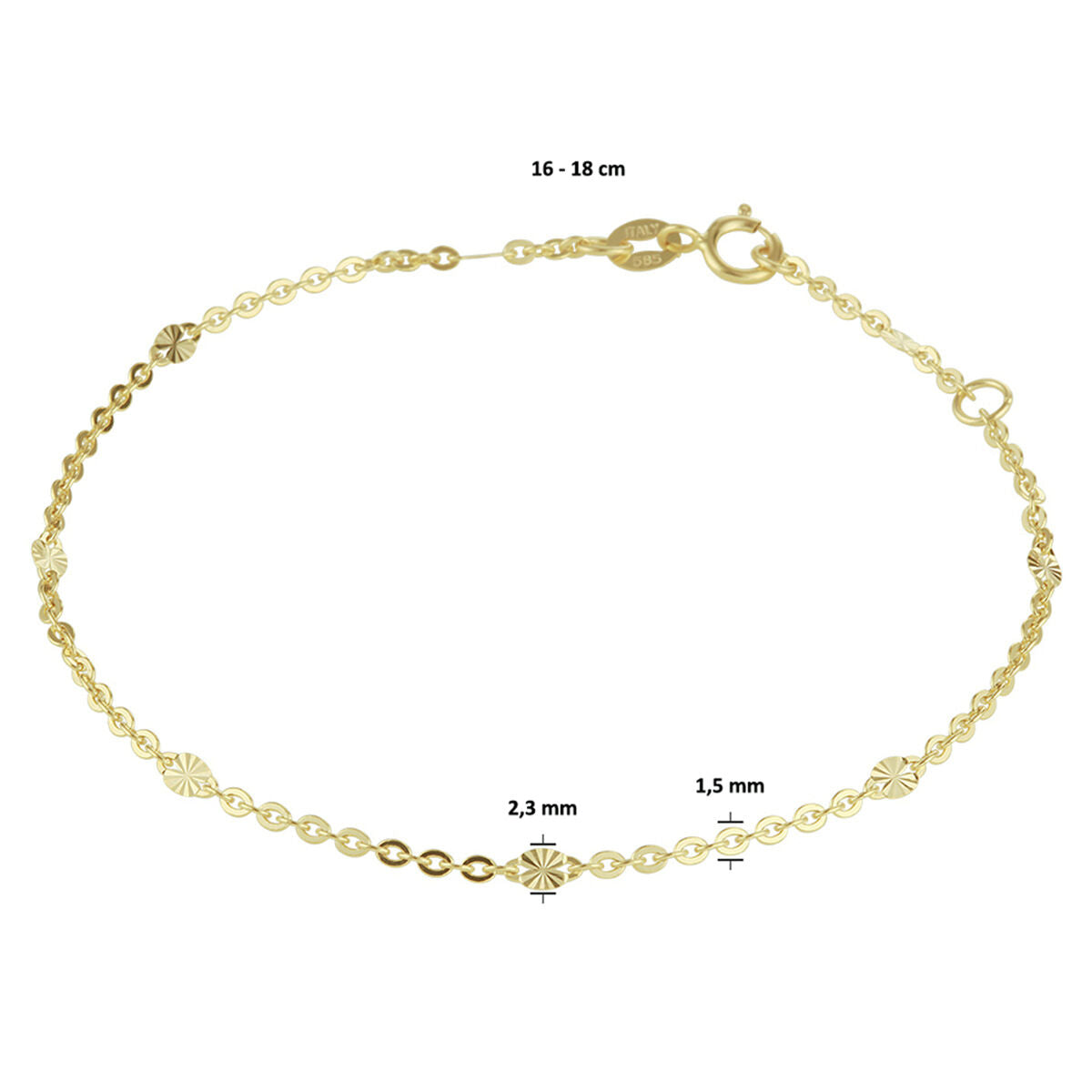 pulsera 1,5 mm 16 - 18 cm 14K oro amarillo