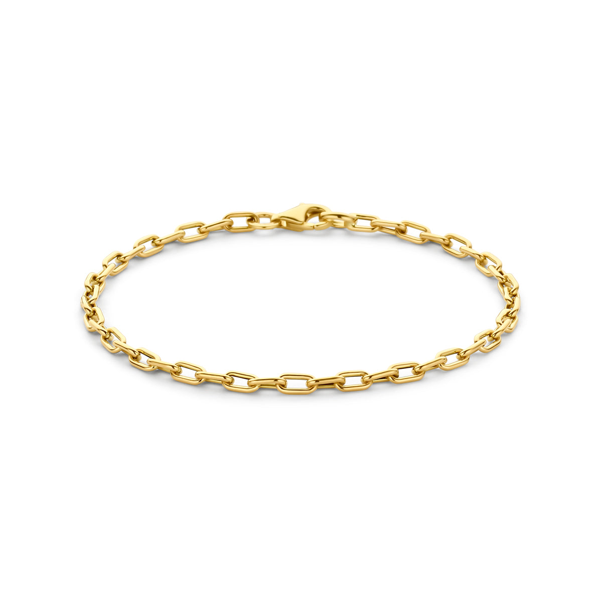 Pulsera de eslabones de 3 mm, 18 cm, en oro amarillo de 14 quilates.