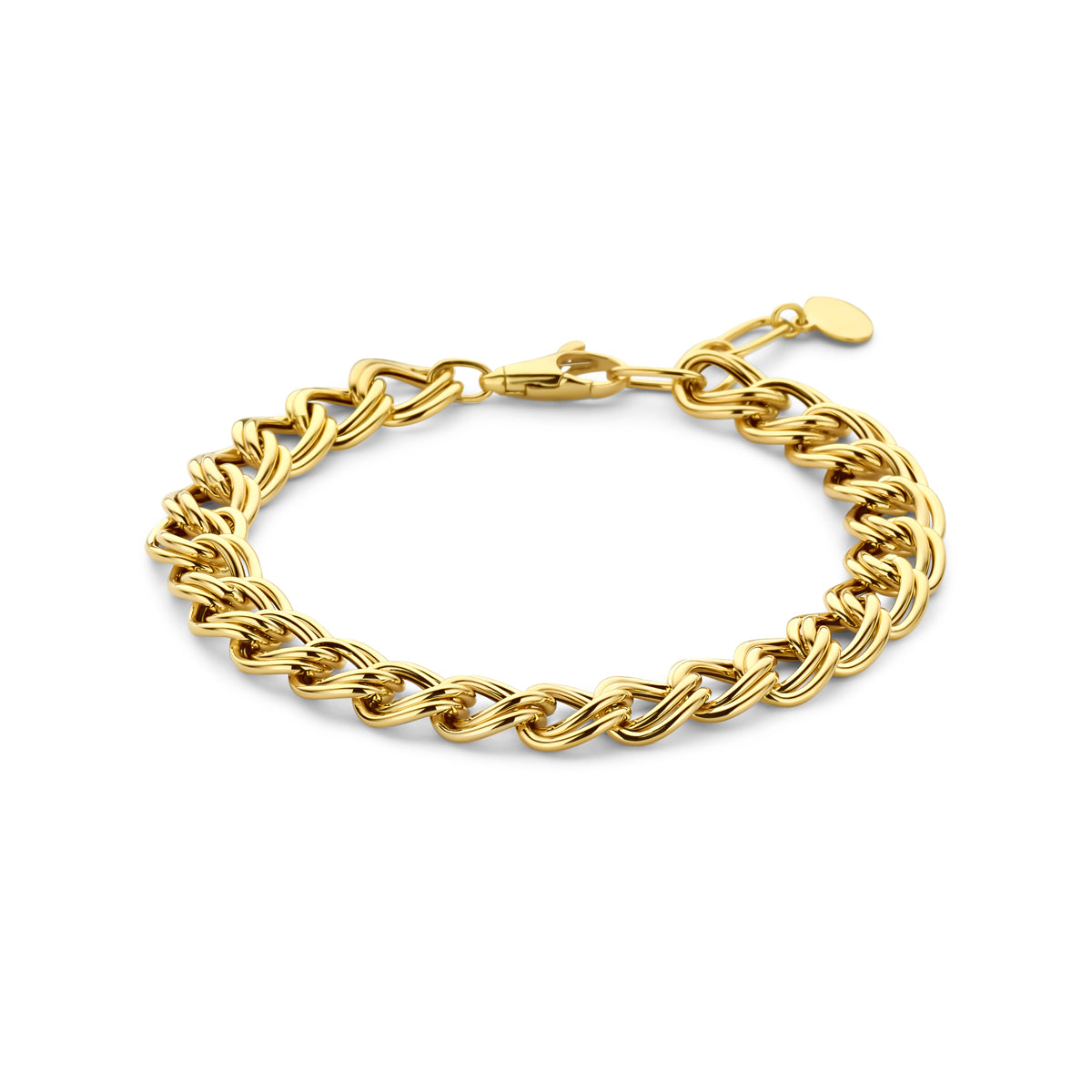 Pulsera gourmette de 8 mm en oro amarillo de 14K, con un largo de 17 + 2 cm.