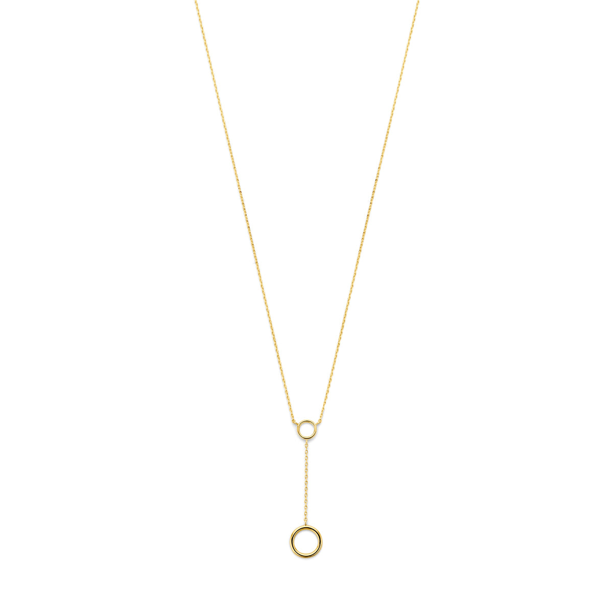 Collar de y en oro amarillo de 14K con un diseño de círculo en el centro.