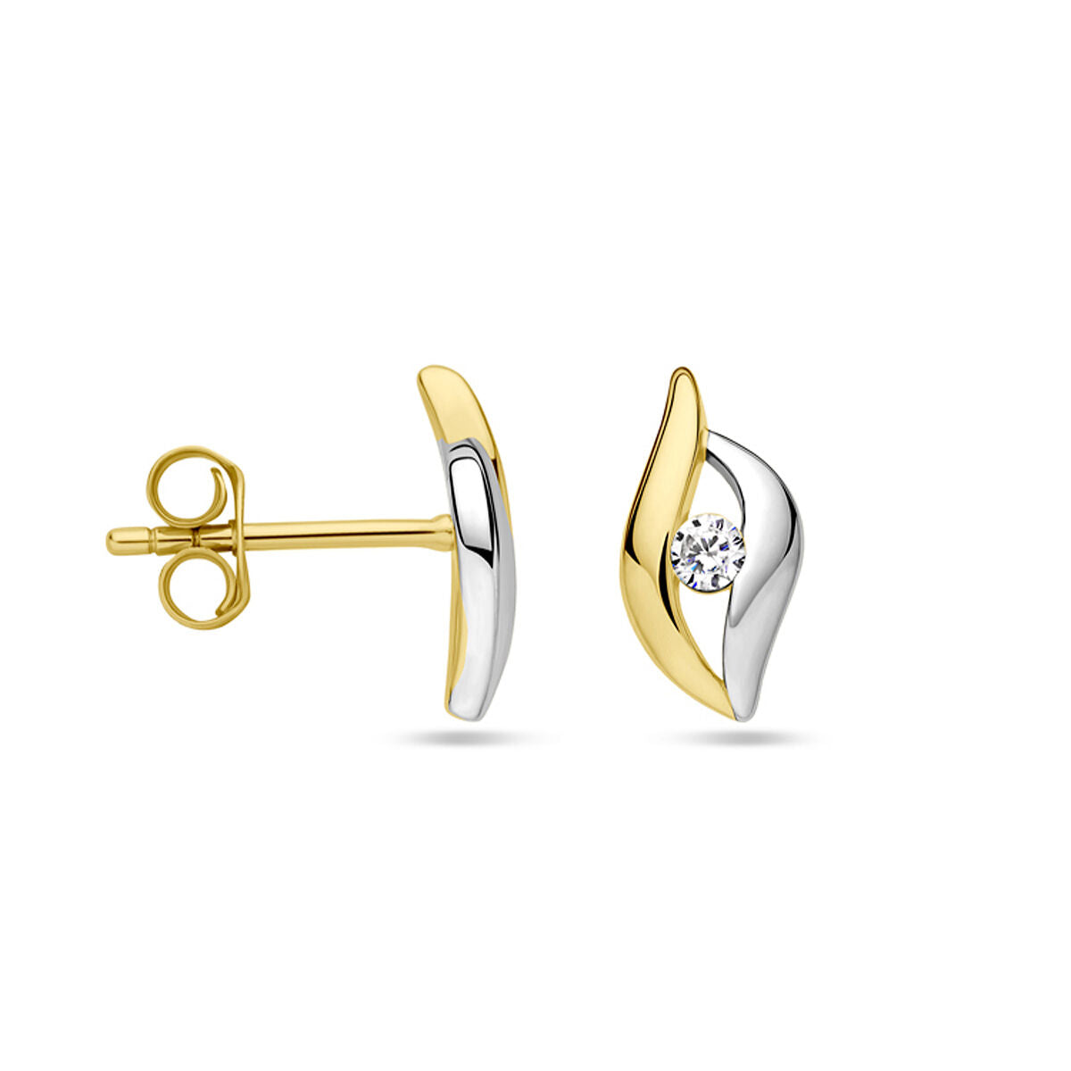 pendientes de botón zirconia 1 micrón plata chapado en oro (amarillo/ródio)