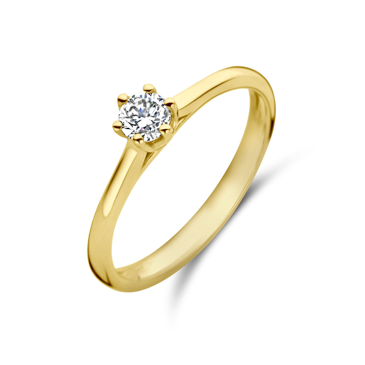 Anillo de compromiso de oro amarillo de 14K con diamante de 0.20 ct.