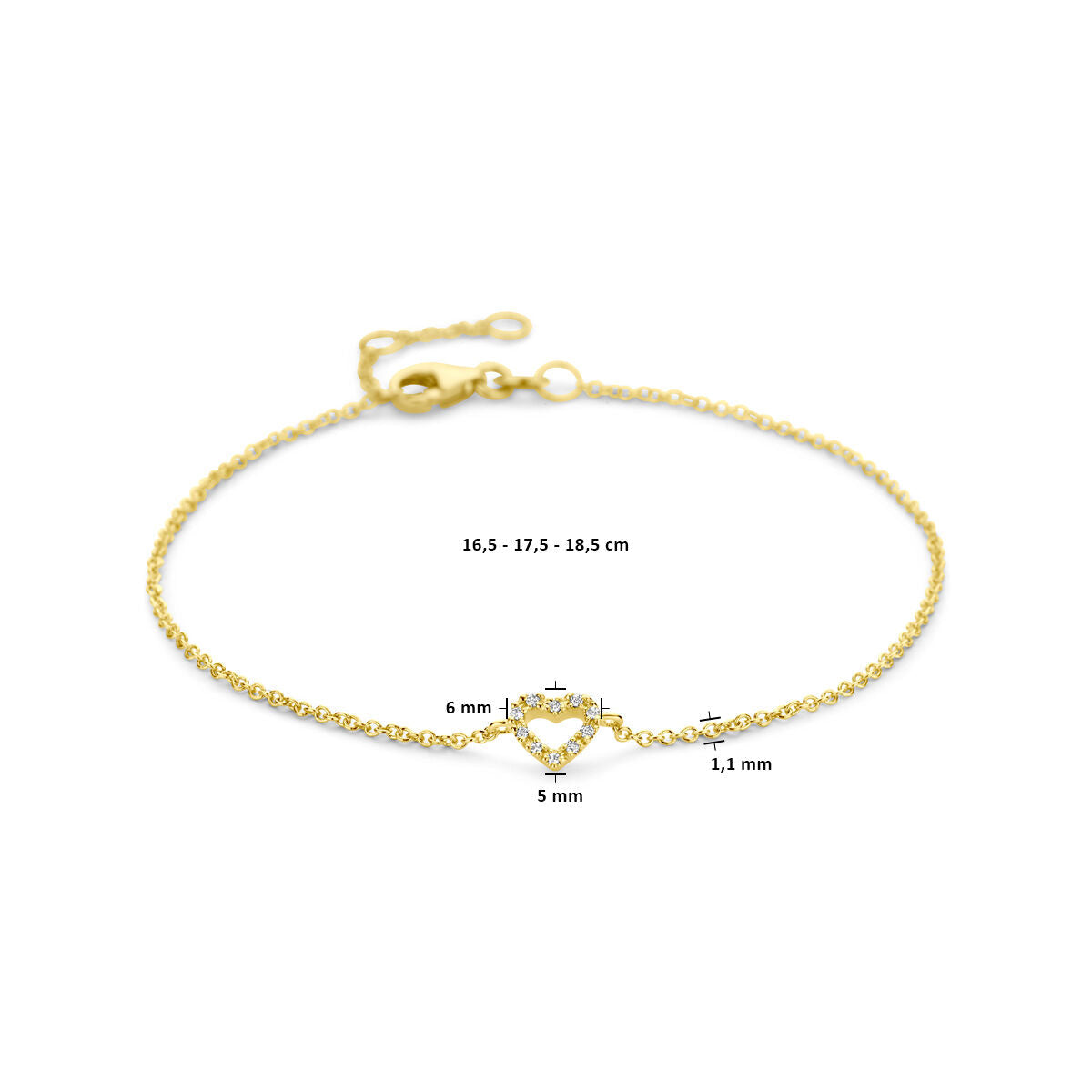 Pulsera de mujer corazón y diamante 14K