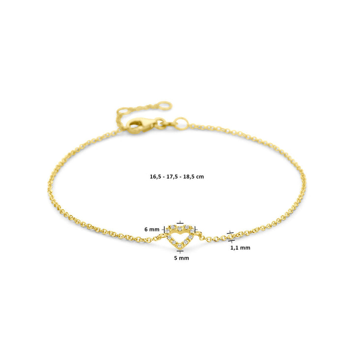 Gouden armband dames hart en diamant 14K