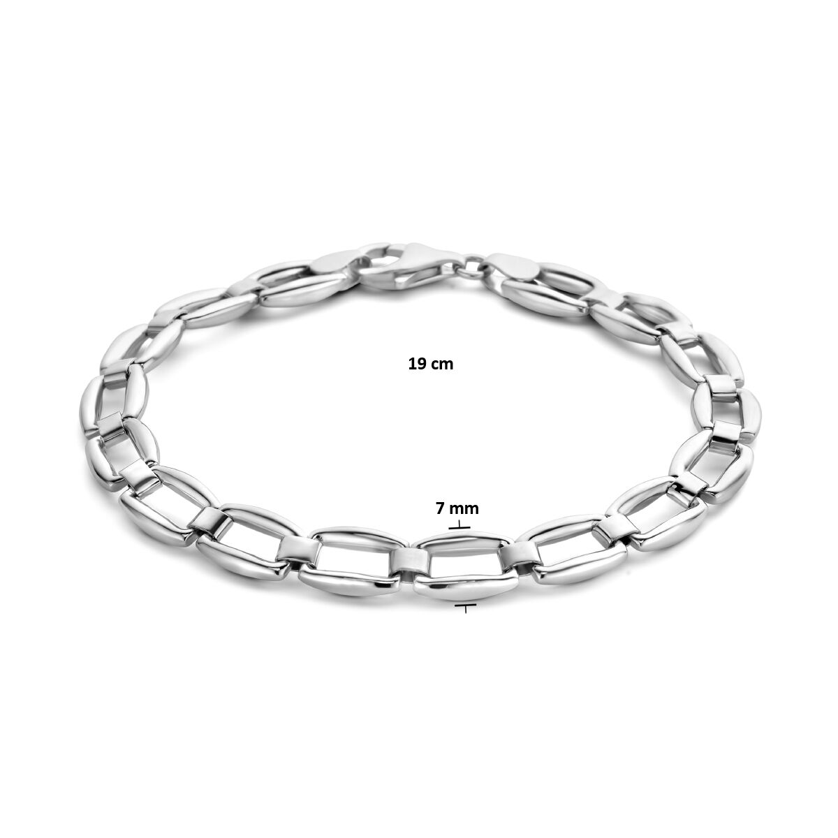 pulsera 7,0 mm 19 cm plata rodiada