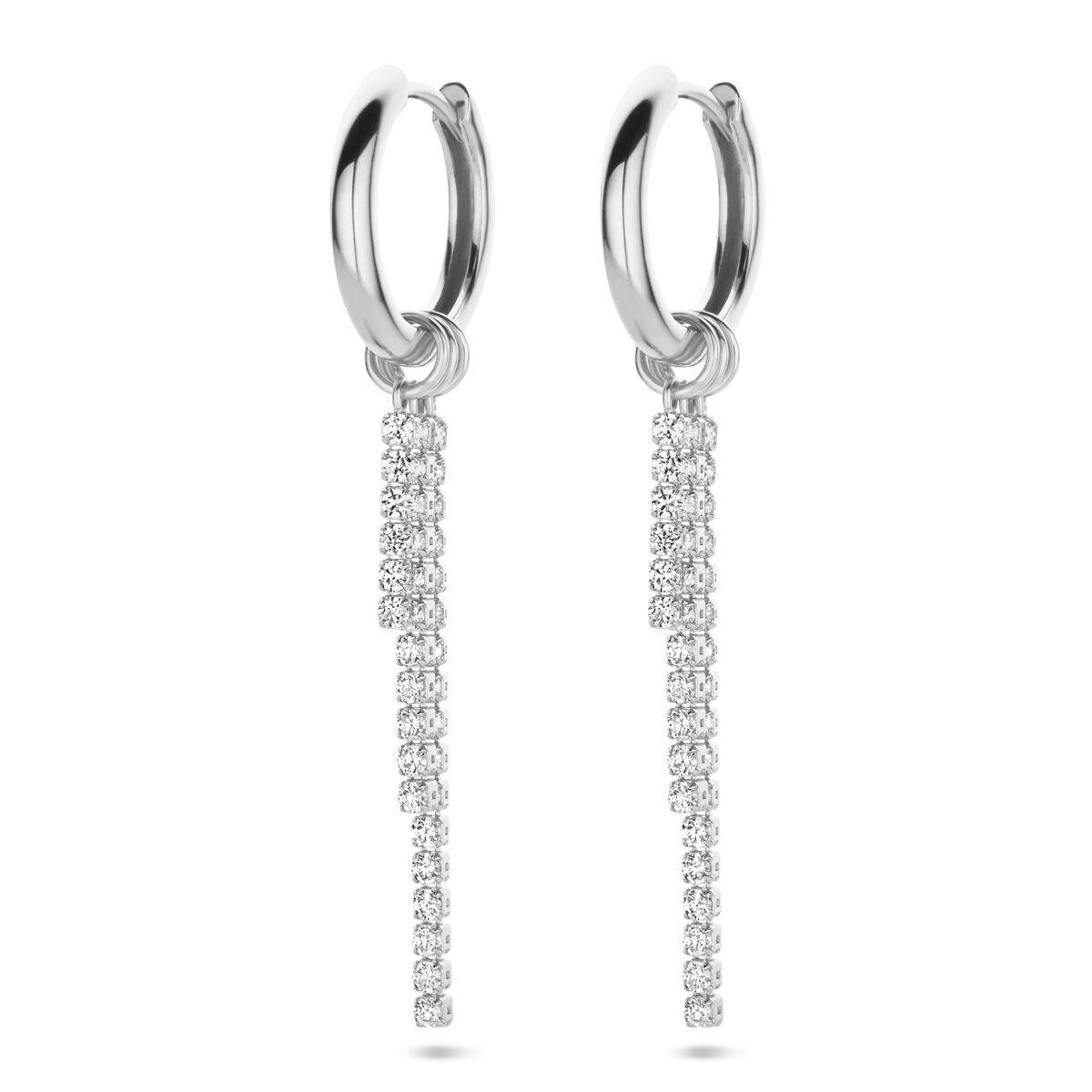 Pendientes de aro de plata rodiada con zircón, de 46 mm, con colgantes en forma de cadena.