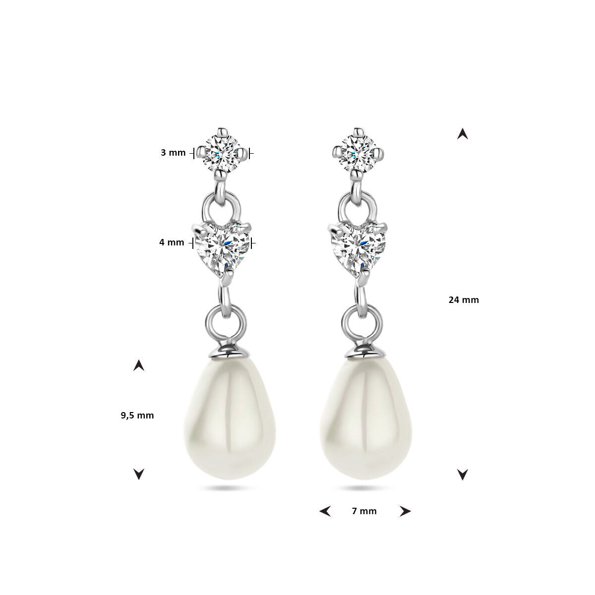 pendientes de perla zirconia plata rodiada