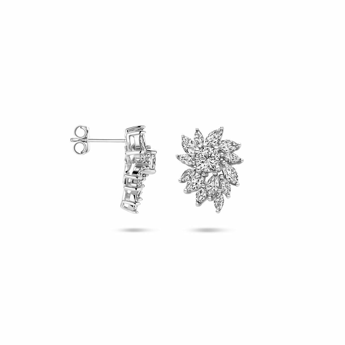 pendientes de botón circonita 18 mm plata rodiada