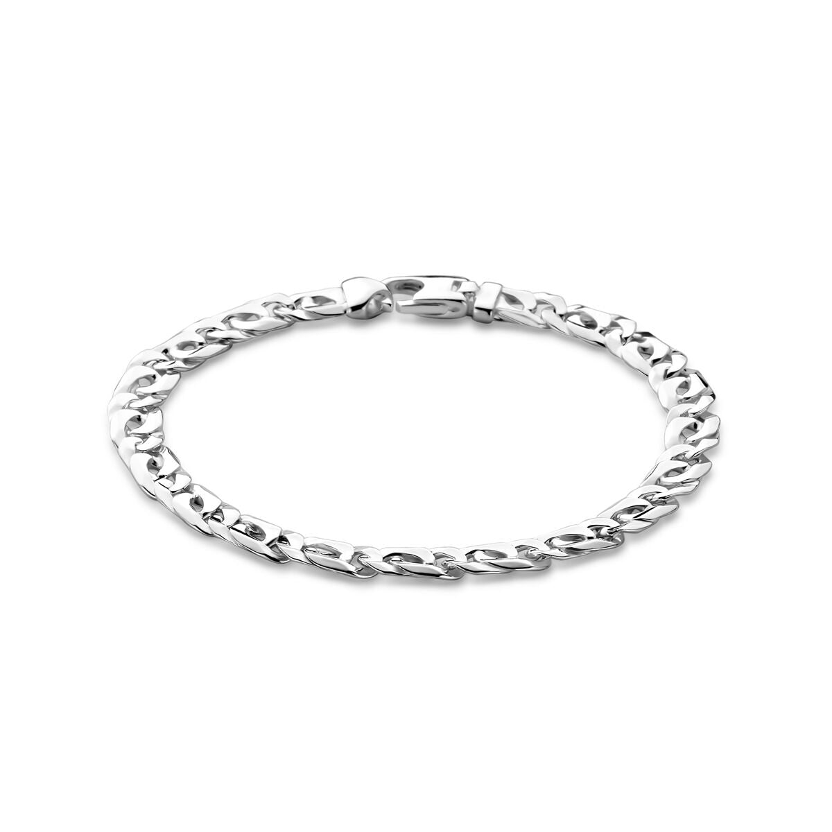 Pulsera de plata blanca de 6,5 mm con eslabones entrelazados.
