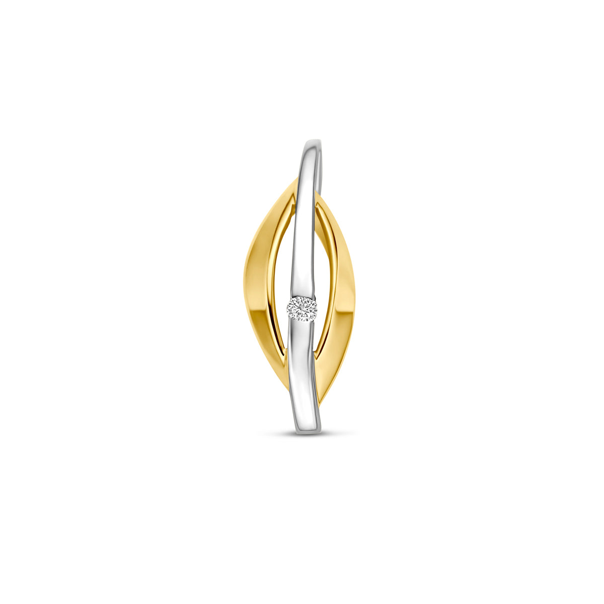 Colgante bicolor de oro amarillo y blanco con un diamante lab-grown de 0.03 ct, forma ovalada.