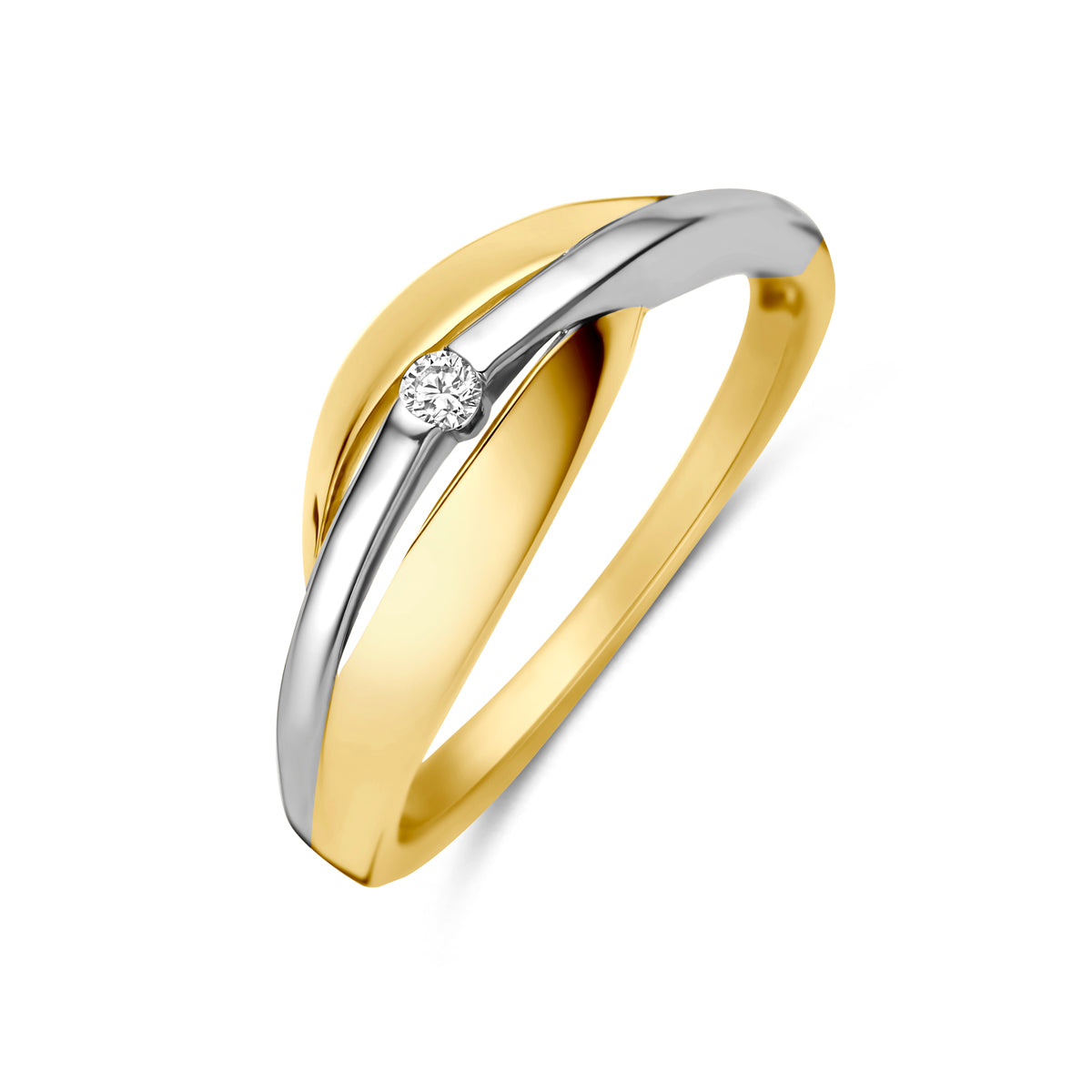 Anillo de oro bicolor amarillo y blanco con diamante lab-grown de 0.03 ct.
