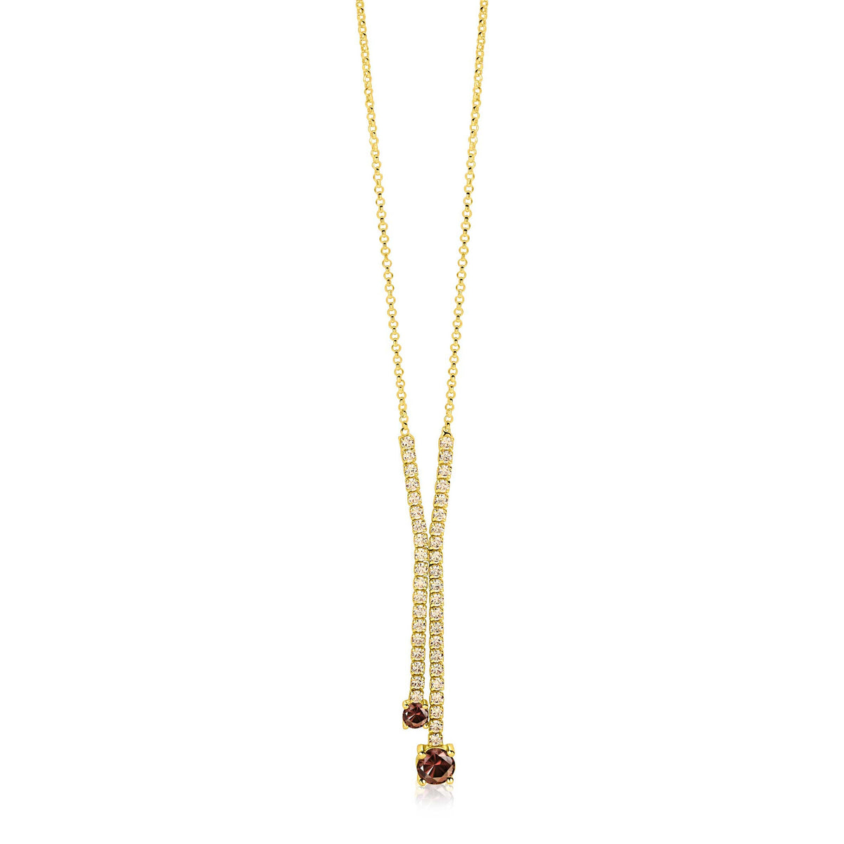 Collar Y de plata bañado en oro de 45 cm con dos colgantes brillantes.