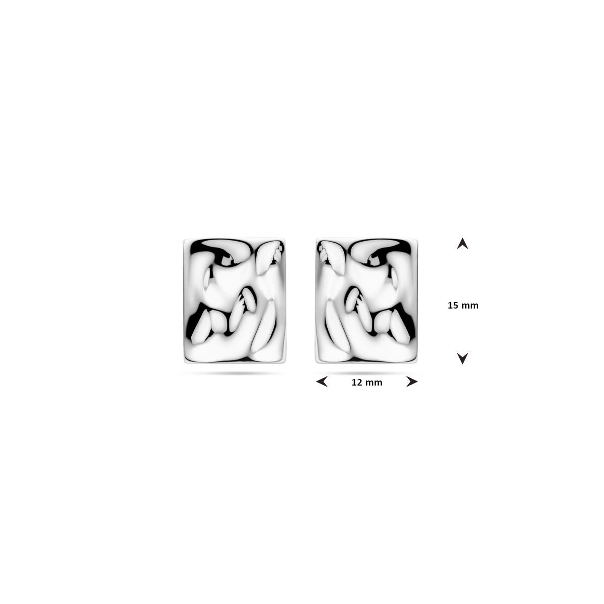 pendientes de botón martillados 15 mm plata rodiada