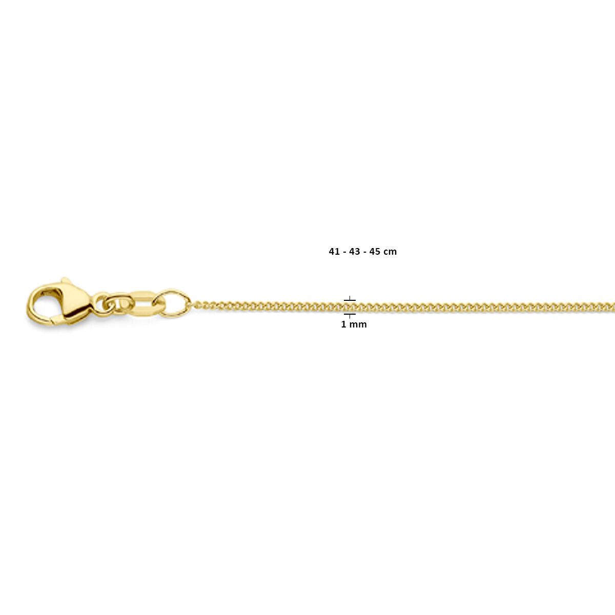 collar gourmette 4 caras pulido 1,0 mm 41 - 43 - 45 cm 18K oro amarillo