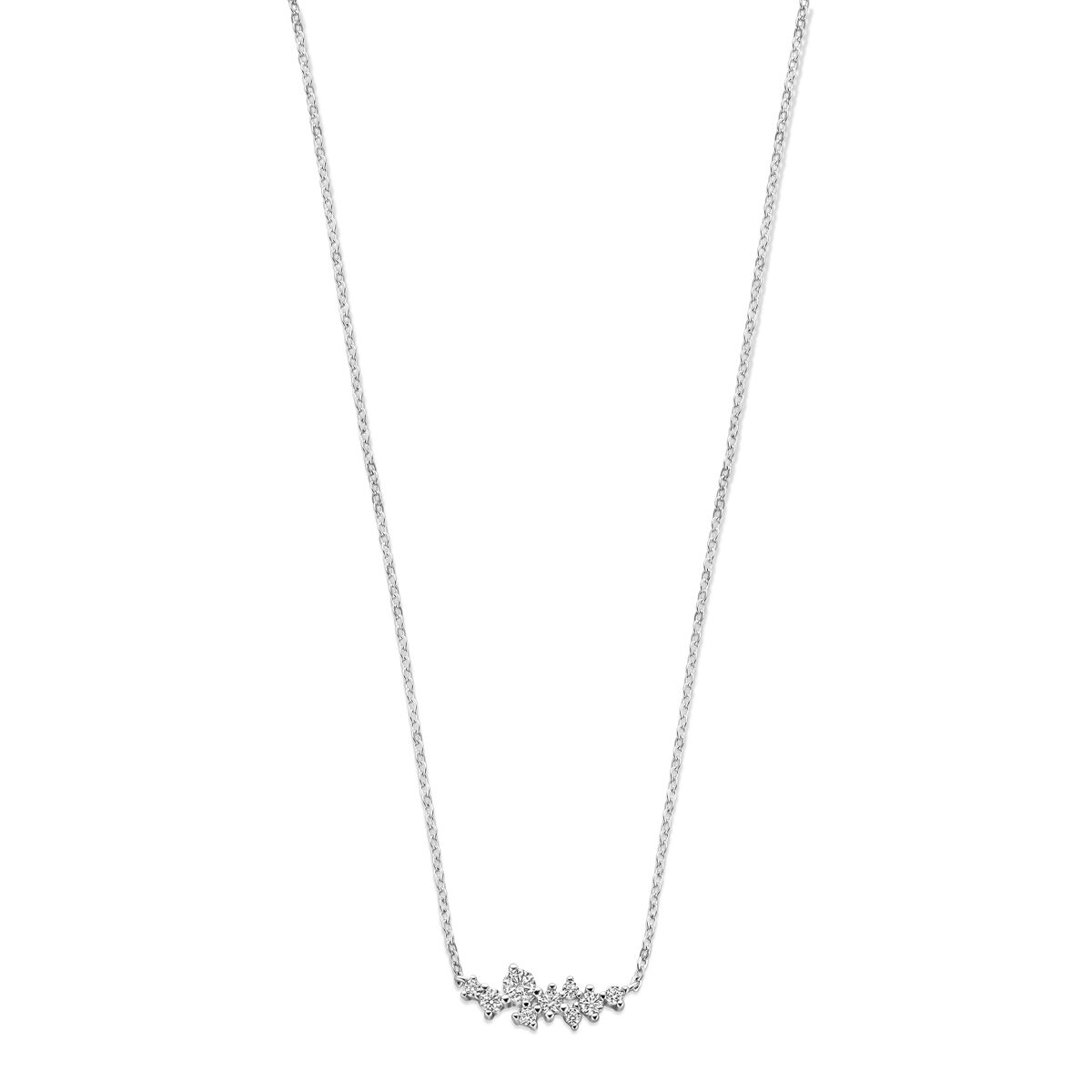 Collar de zirconia con cadena plateada rodiada de 42 + 3 cm y diseño floral.