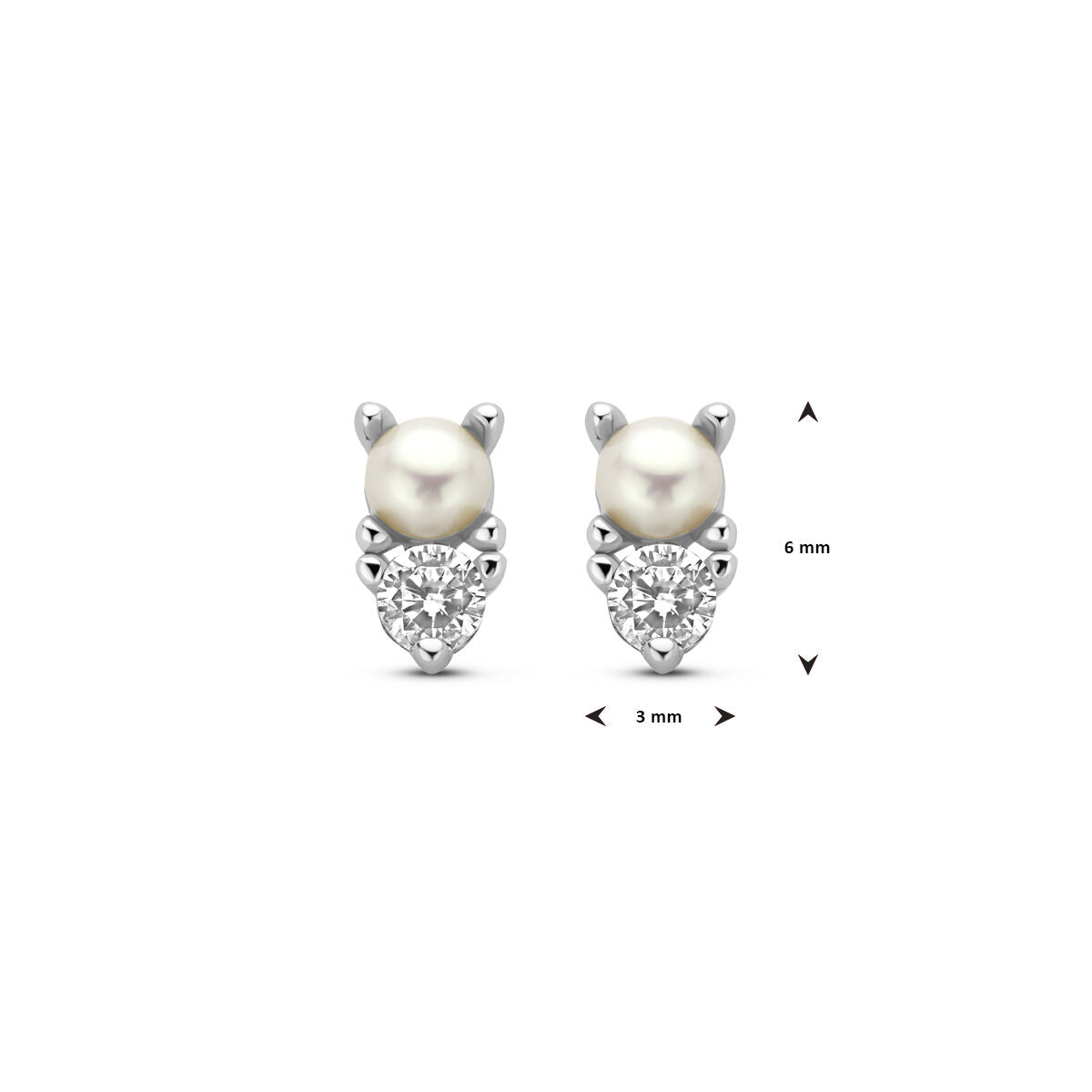pendientes de botón de perla y circonita en plata rodiada
