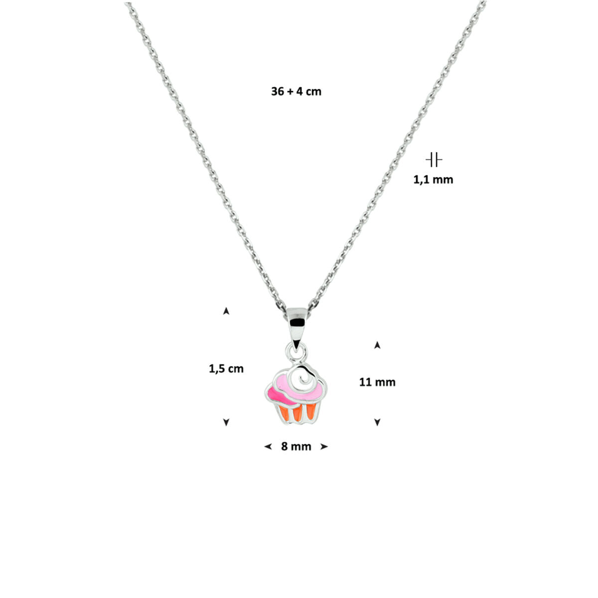 collar cupcake 36 + 4 cm plata rodiada