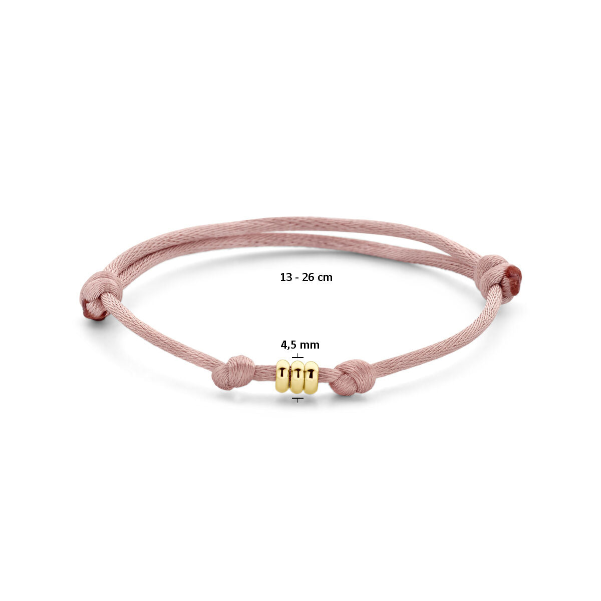 pulsera satén suave rosa 13 - 26 cm 14K oro con goma/nylon/cuero