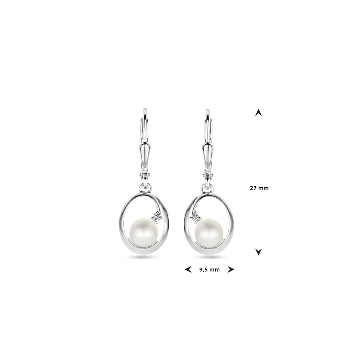 pendientes ovalados de perla y circonita con gancho brisur 27 mm plata rodiada