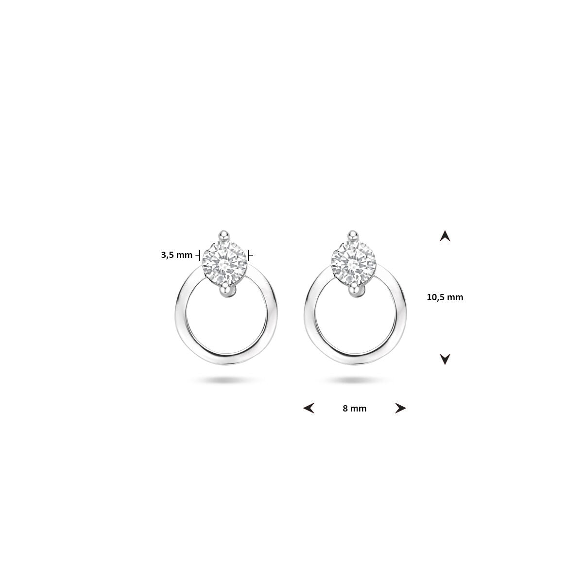 pendientes de botón circonita 10,5 mm plata rodiada