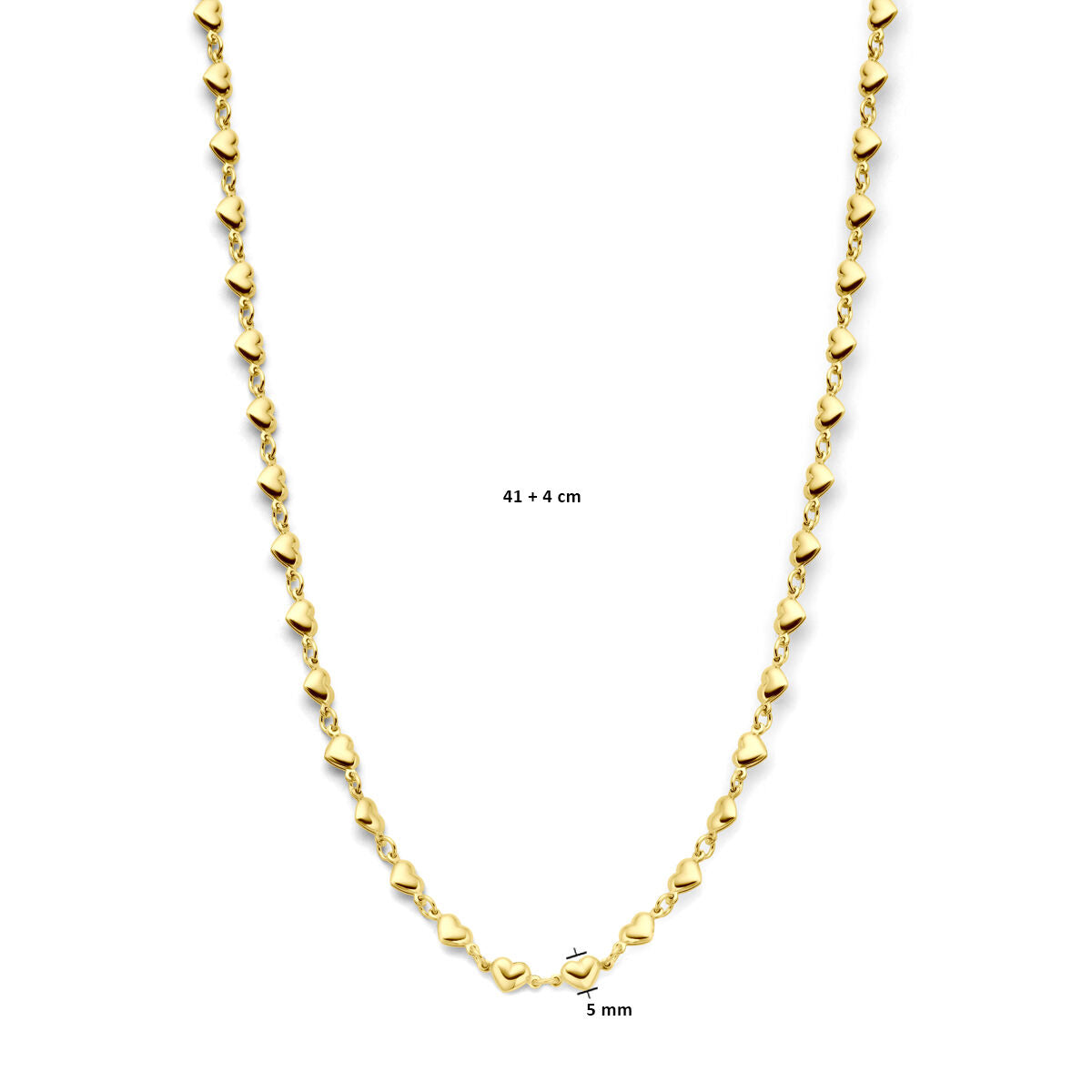 collar de corazones 41 + 4 cm 3 micrones plata chapado en oro amarillo